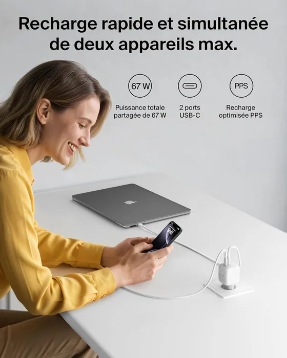 Chargeur USB-C GaN 67 W Belkin BoostCharge Pro — vue 2