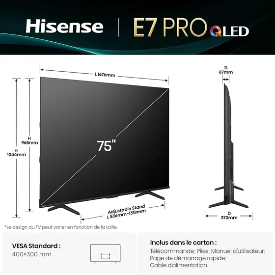 75E7Q Pro — TV QLED 75″ 4K 144 Hz — vue 3